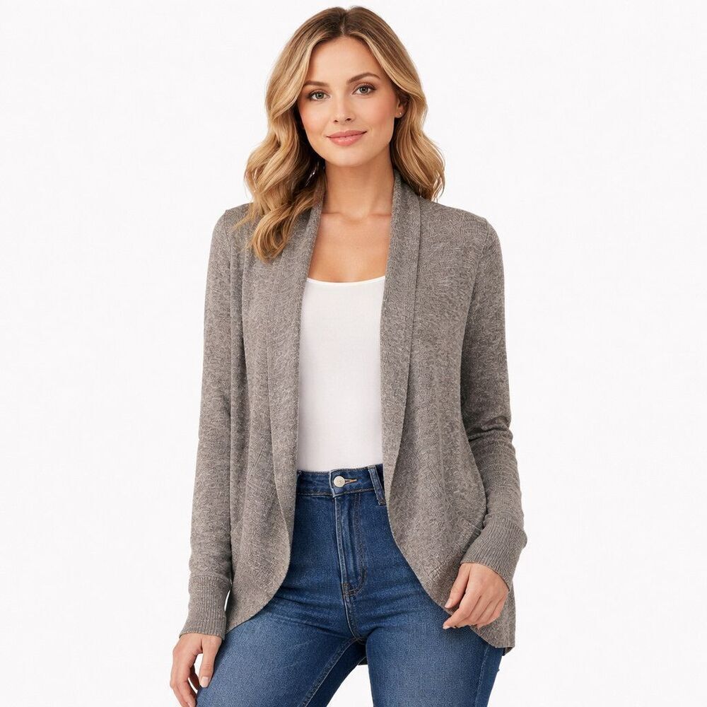 Kenneth Cole New York Cardigan Sweater Womens Medium Tan Open Front Knit